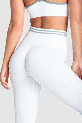 Calça Legging Scrunch Sem Costura com Franzido - Branco Brilhante