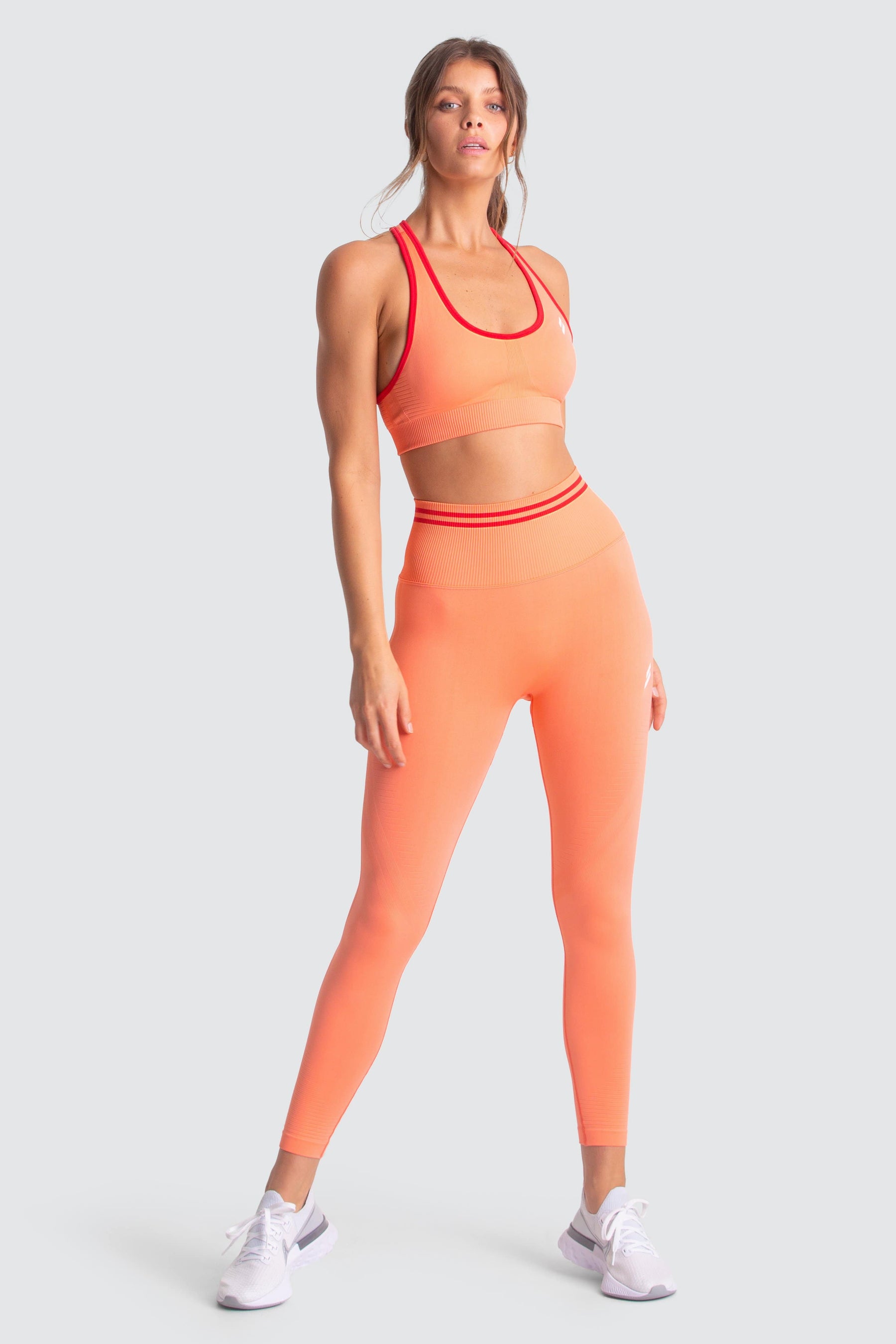 Conjunto Top e Calça Legging Scrunch Sem Costura com Franzido - Laranja