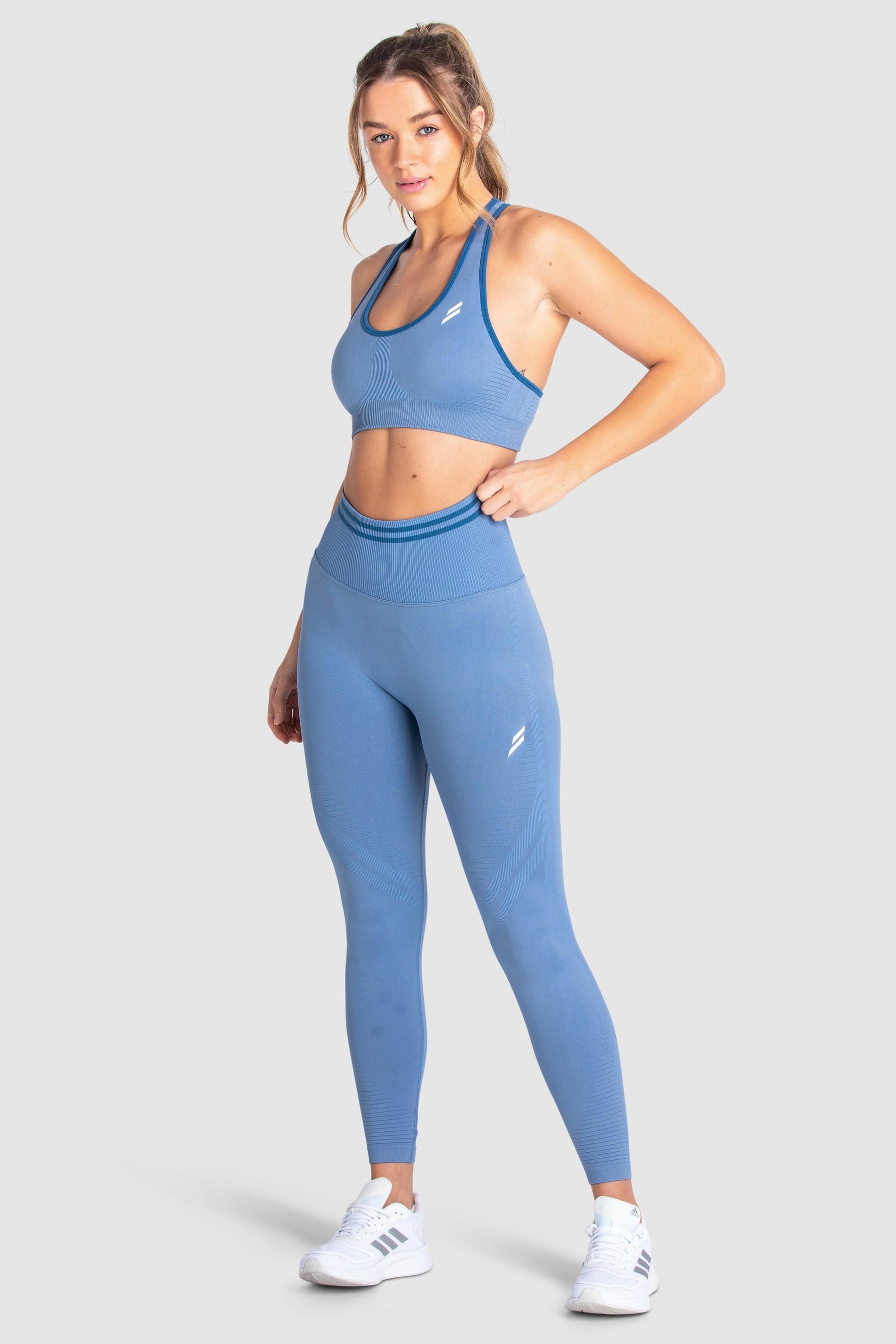 Conjunto Top e Calça Legging Scrunch Sem Costura com Franzido - Azul Ardósia