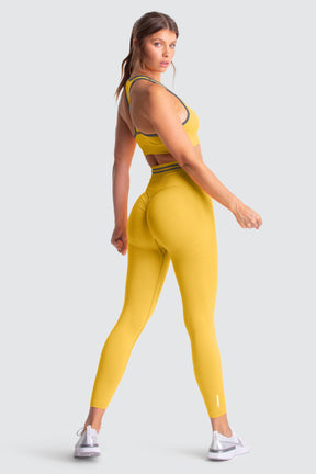 Calça Legging Scrunch Sem Costura com Franzido - Amarelo Solar