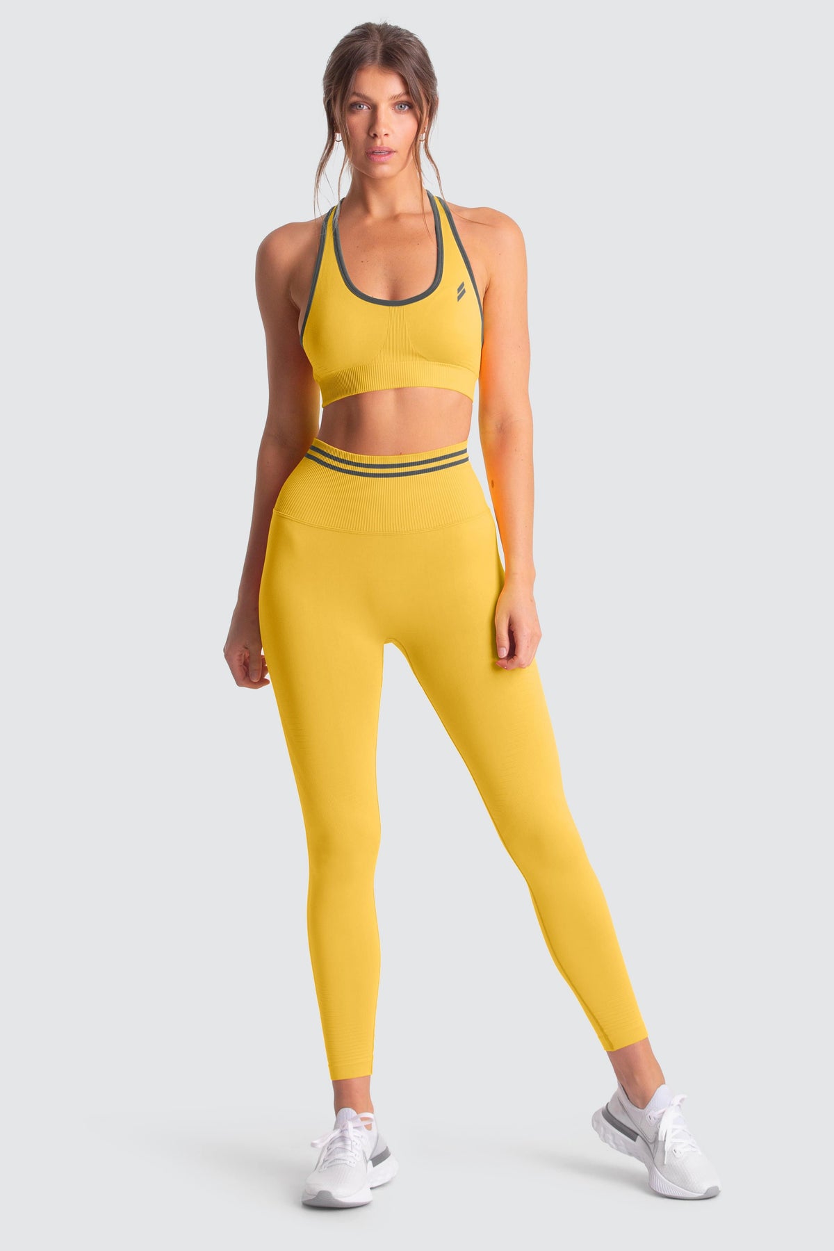 Conjunto Top e Calça Legging Scrunch Sem Costura com Franzido - Amarelo Solar