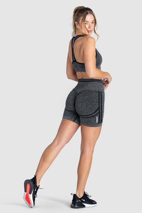 Shorts Scrunch Sem Costura com Franzido - Preto Mesclado