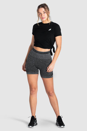 Shorts Scrunch Sem Costura com Franzido - Preto Mesclado