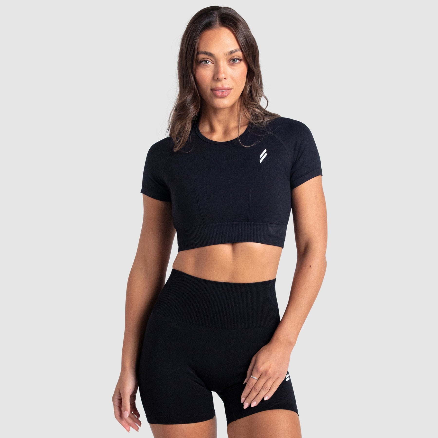 Conjunto Cropped e Shorts Legging Recortado Hyperflex - Preto