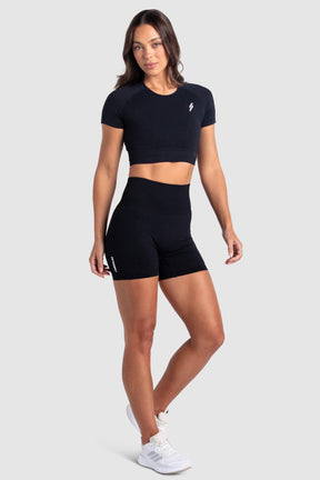 Conjunto Cropped e Shorts Legging Recortado Hyperflex - Preto