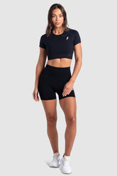 Conjunto Cropped e Shorts Legging Recortado Hyperflex - Preto