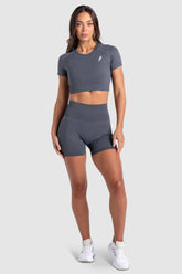 Conjunto Cropped e Shorts Legging Recortado Hyperflex - Grafite