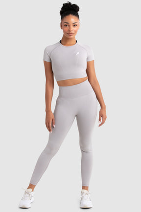 Conjunto Cropped e Calça Legging Recortado Hyperflex - Cinza Claro