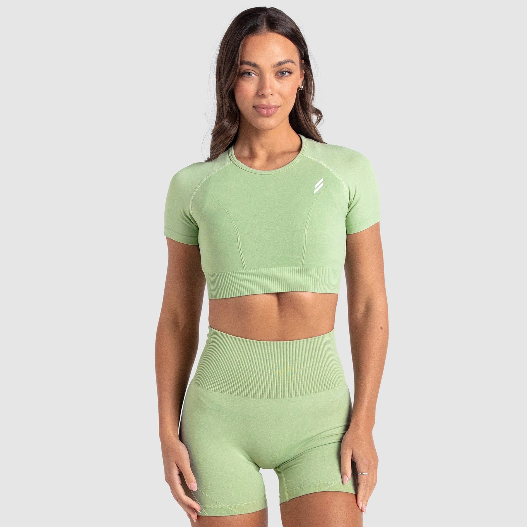 Conjunto Cropped e Shorts Legging Recortado Hyperflex - Verde Bebê