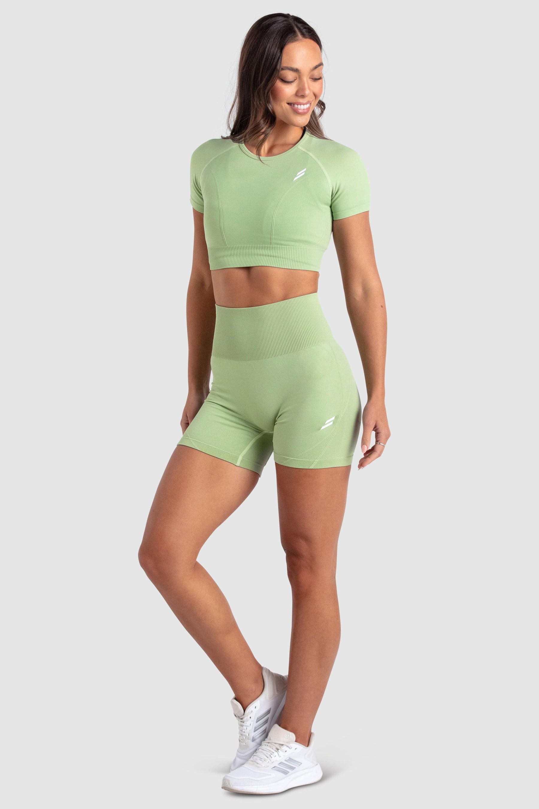 Conjunto Cropped e Shorts Legging Recortado Hyperflex - Verde Bebê