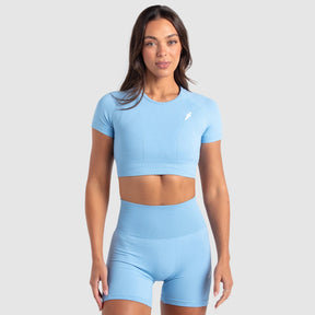 Conjunto Cropped e Shorts Legging Recortado Hyperflex - Azul Claro