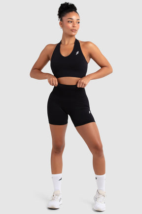 Conjunto Cropped e Shorts Legging com Decote Halter Hyperflex - Preto