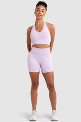 Conjunto Cropped e Shorts Legging com Decote Halter Hyperflex - Lilás