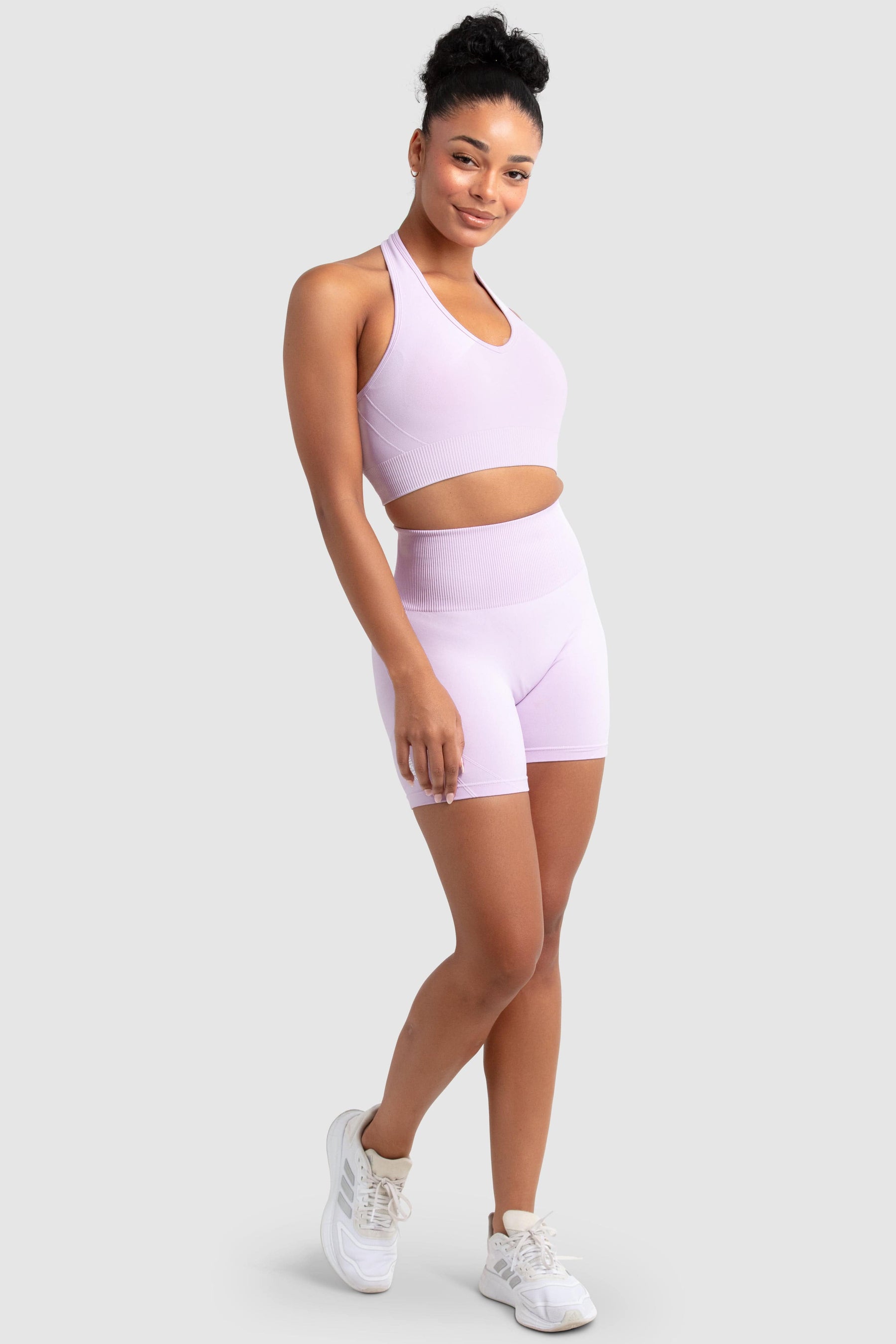 Conjunto Cropped e Shorts Legging com Decote Halter Hyperflex - Lilás