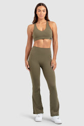 Conjunto Top e Calça Legging Flare MotionSoft - Cáqui