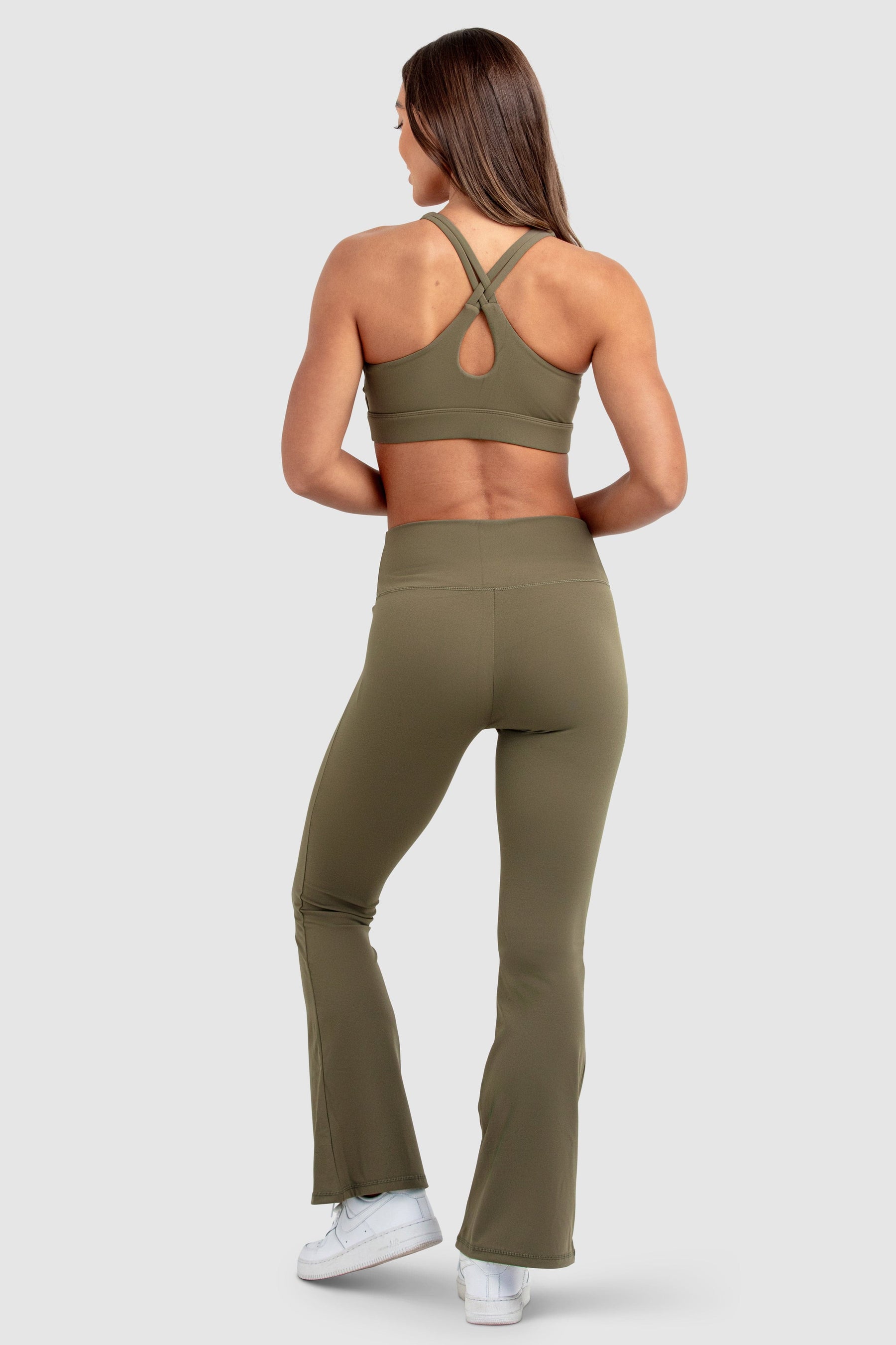 Conjunto Top e Calça Legging Flare MotionSoft - Cáqui