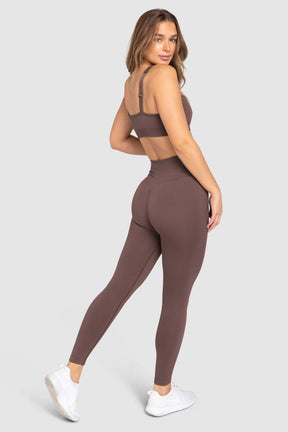 Conjunto Top e Calça Legging Canelada Sem Costura - Marrom