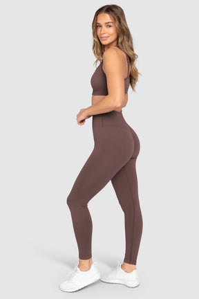 Conjunto Top e Calça Legging Canelada Sem Costura - Marrom