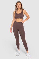 Conjunto Top e Calça Legging Canelada Sem Costura - Marrom