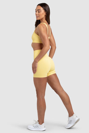 Conjunto Top e Shorts Canelados Sem Costura - Amarelo Canário