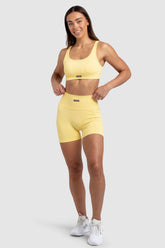 Conjunto Top e Shorts Canelados Sem Costura - Amarelo Canário