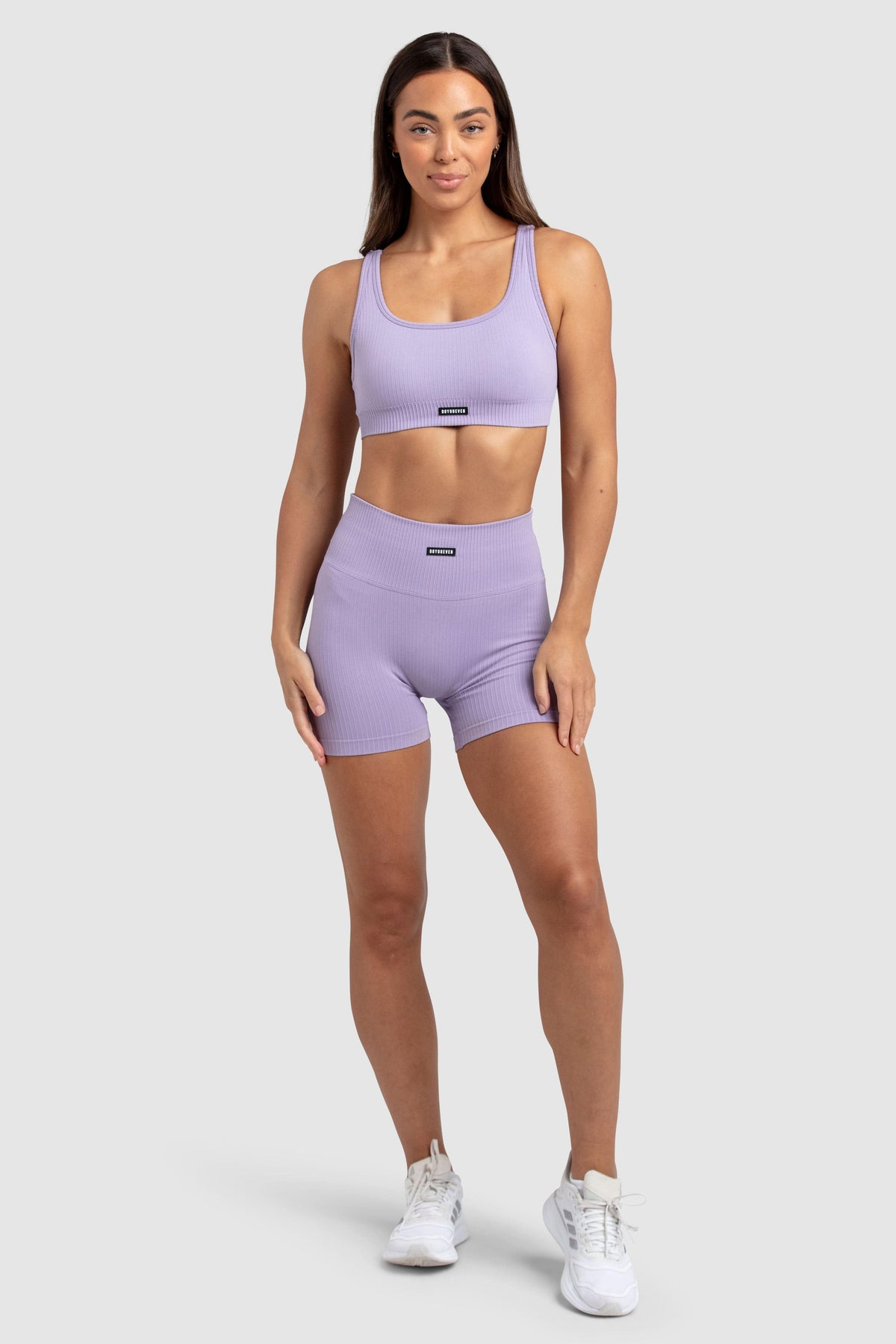 Conjunto Top e Shorts Canelados Sem Costura - Roxo Suave