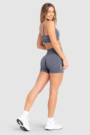 Conjunto Top e Shorts Scrunch Sem Costura - Cinza Chumbo