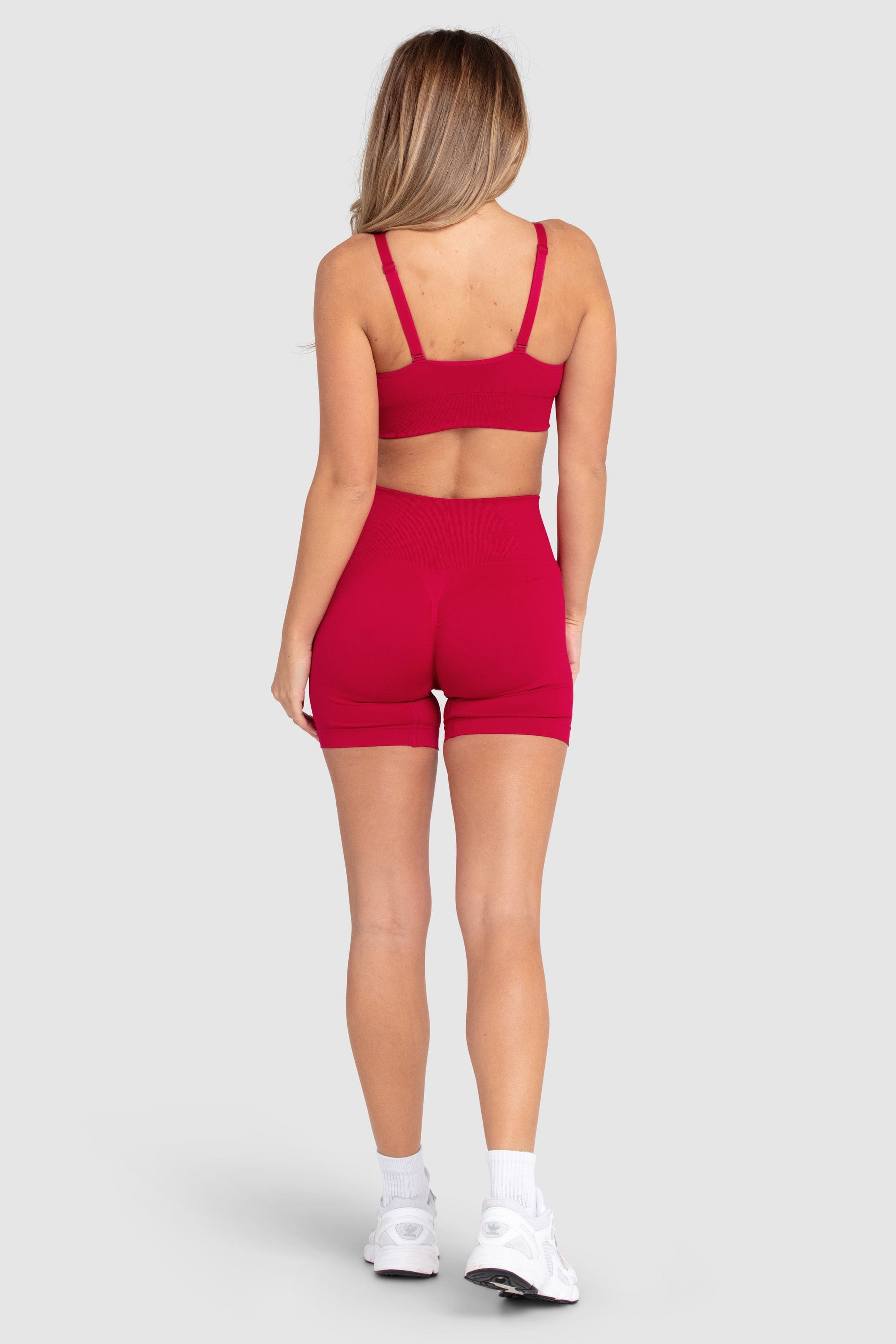 Conjunto Top e Shorts Scrunch Sem Costura - Vermelho Cereja