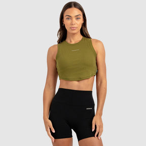 Conjunto Cropped Regata e Shorts Legging Feminino Scoop - Verde Cáqui