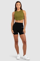 Conjunto Cropped Regata e Shorts Legging Feminino Scoop - Verde Cáqui