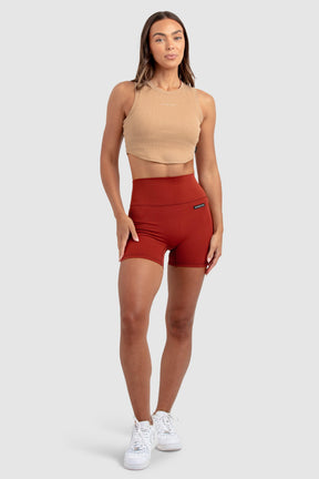 Conjunto Cropped Regata e Shorts Legging Feminino Scoop - Marrom Taupe